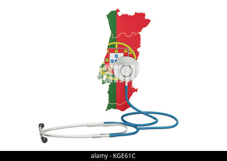 Carte portugaise avec stéthoscope, concept de soins de santé national, rendu 3D Banque D'Images