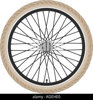 Roue de vélo vecteur isolé sur fond blanc. Illustration de pneu en caoutchouc de vélo, de rayons et d'engins. cycle vélo sport Symbole ou icône Illustration de Vecteur