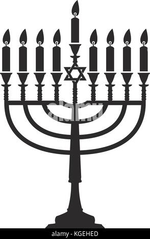 Vector hanukkah menorah isolé sur fond blanc. la religion juive symbole traditionnel de hanuka. vacances célébration de Hanoucca icône en noir et blanc Illustration de Vecteur