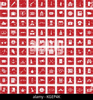 100 crime investigation icons set rouge grunge Illustration de Vecteur