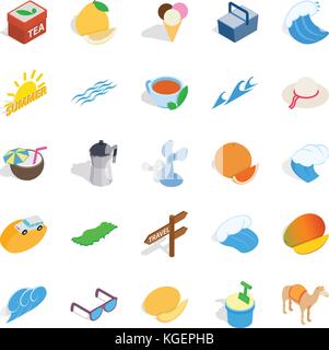 Pays de l'Asie, l'ensemble des icônes de style isométrique Illustration de Vecteur