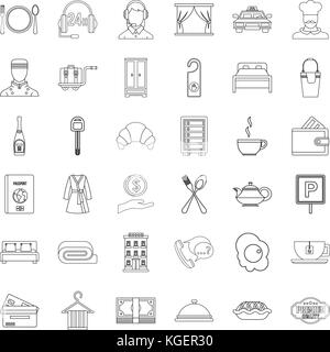 Hôtel service icons set style du contour, Illustration de Vecteur