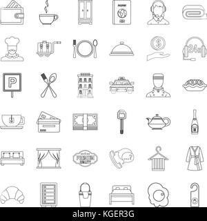 Hôtel icons set lampe style du contour, Illustration de Vecteur