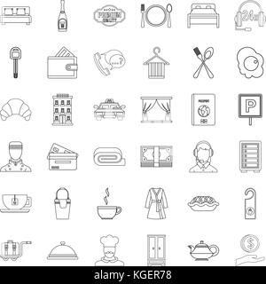 Hôtel de luxe, style contour icons set Illustration de Vecteur