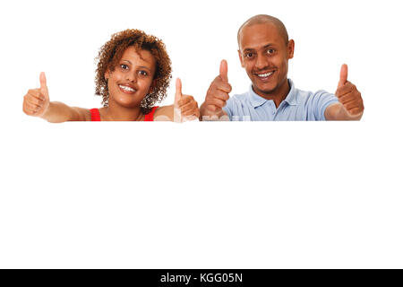 African American couple showing Thumbs up avec l'affiche. Banque D'Images