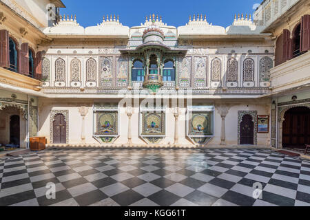 Détail de la city palace, Udaipur, Rajasthan, Inde Banque D'Images