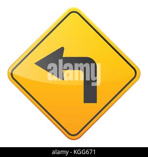 Road panneau jaune sur fond blanc. contrôle de la circulation routière.lane utilisée. stop et rendement. signe de réglementation. rue. Courbes et virages. Illustration de Vecteur