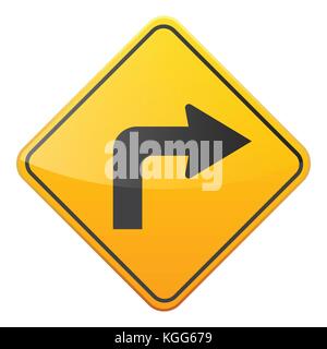 Road panneau jaune sur fond blanc. contrôle de la circulation routière.lane utilisée. stop et rendement. signe de réglementation. rue. Courbes et virages. Illustration de Vecteur