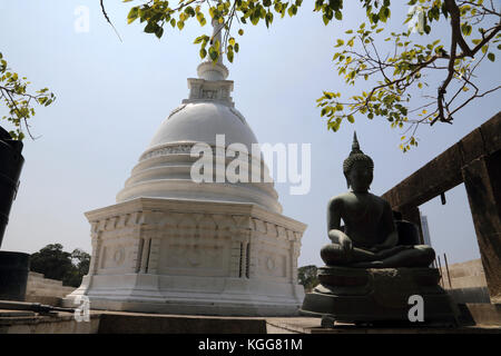 Seema Malaka Temple Sri Lanka Colombo Stupa Blanc et Bouddha Thai en Bhumisparsa Mudra Banque D'Images