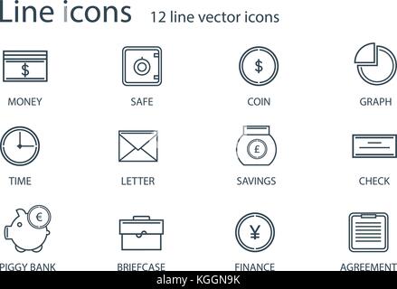 Vector illustration schéma d'encombrement du web icon set - l'argent, des finances, des paiements Illustration de Vecteur