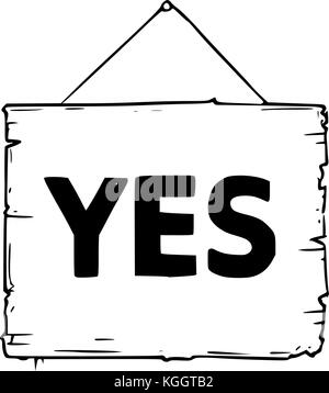 Dessin vectoriel de corde hanging wooden sign board avec texte d'affaires oui. Illustration de Vecteur