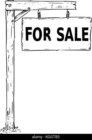 Dessin vectoriel de hanging panneau en bois avec texte d'affaires à la vente. Illustration de Vecteur