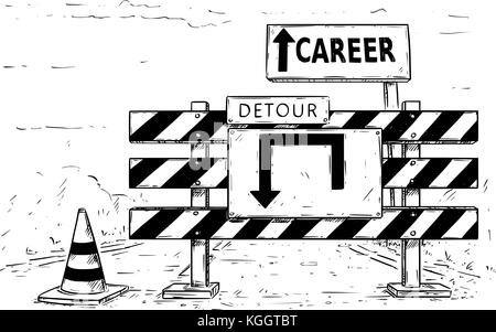 Vector cartoon encombrement du trafic routier arrêt bloc détour avec panneaux de carrière. Illustration de Vecteur