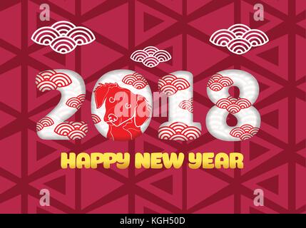 Le nouvel an chinois 2018 vector design carte de fête avec mignon chien zodiac, symbole de l'année 2018 Illustration de Vecteur