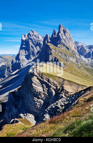 La montagne de seceda dans les dolomites Banque D'Images