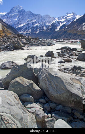 Les icebergs sur hooker lake, immédiatement sous l'Aoraki/Mont Cook Banque D'Images