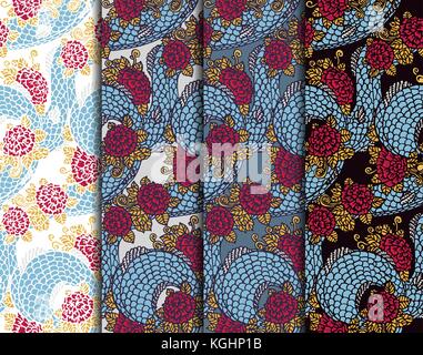 Vector set de textures transparentes et roses - dragon asiatique traditionnelle ornements chinois et japonais situé dans les palettes correspondantes, prêt à l'emploi Illustration de Vecteur