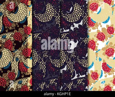 Vector set de textures transparentes et roses - dragon asiatique traditionnelle ornements chinois et japonais situé dans les palettes correspondantes, prêt à l'emploi Illustration de Vecteur