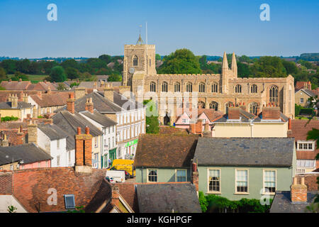 Clare Suffolk, UK Vue aérienne du village de Clare avec son église médiévale historique dans le Suffolk, Angleterre, Babergh district, UK. Banque D'Images