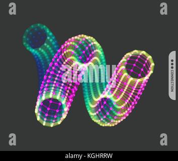Spirale. Vecteur 3d wireframe objet. Illustration avec lignes et points connectés. abstract design grille. structure de connexion. technologie style. Illustration de Vecteur
