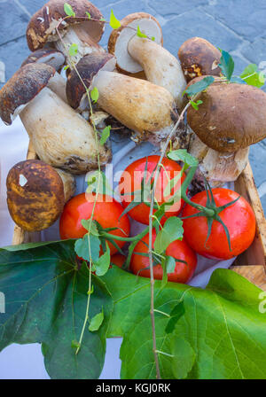 Les champignons et les tomates ingrédients pour un repas italien. Portofino Italie Banque D'Images