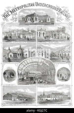 Les stations de métro Metropolitan, Londres 1862, Banque D'Images