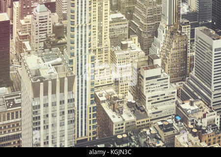 Stylisé rétro photo aérienne de new york ville Manhattan, Etats-Unis.