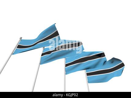 Botswana drapeaux dans une rangée avec un fond blanc. Le rendu 3D Banque D'Images