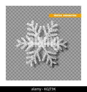 Flocon d'argent, décoration de Noël lumineux couvert glitter, sur fond transparent. Illustration de Vecteur