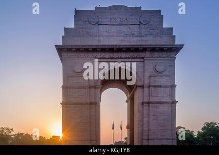 Coucher du soleil sur la porte de l'Inde, New Delhi, Inde Banque D'Images