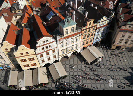 Vue depuis la tour du vieil hôtel de ville sur la place de la vieille ville, centre historique, Prague, République Tchèque Banque D'Images