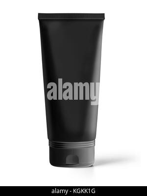 Tube de crème ou gel produit en plastique noir avec chemin de détourage. Banque D'Images