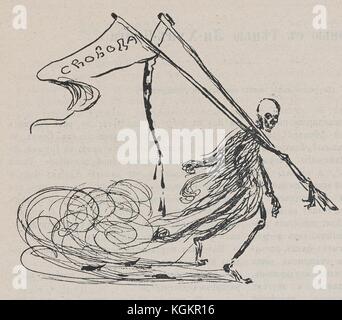 Caricature du journal satirique russe Fonar (Lantern) montrant un squelette portant un scythe recouvert de sang et un drapeau avec le mot 'liberté', 1905. Banque D'Images