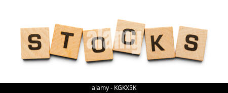 Écrit avec les stocks de tuiles en bois isolé sur un fond blanc. Banque D'Images