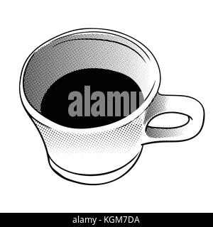 Illustration tasse de café dans le style de demi-teintes, isolé sur fond blanc. noir et blanc simple ligne vector illustration pour livre de coloriage - ligne d Illustration de Vecteur