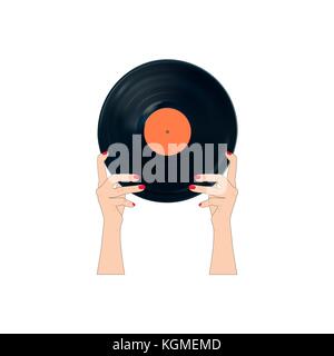 Woman's hands avec vinyl record.eps10 Illustration de Vecteur