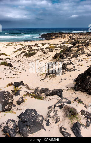 Plage de Malpais de la Corona. Caleta del Mojón Blanco. Dunes, plage de sable blanc, Orzola. Île de Lanzarote. Îles Canaries Espagne. Europe Banque D'Images