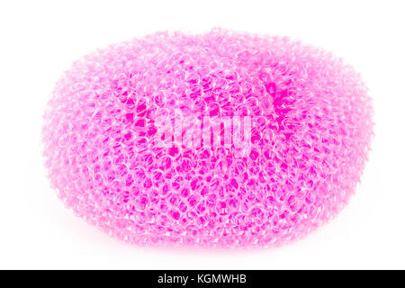 Scourer plastique vibrant rose isolé sur fond blanc Banque D'Images