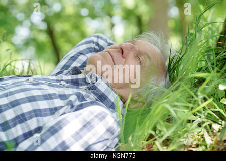 Man une sieste fixant dans l'herbe Banque D'Images