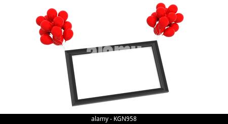 Cadre noir vide et ballons rouge isolé sur fond blanc. 3d illustration Banque D'Images