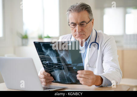 Portrait de senior doctor examining x-ray Banque D'Images