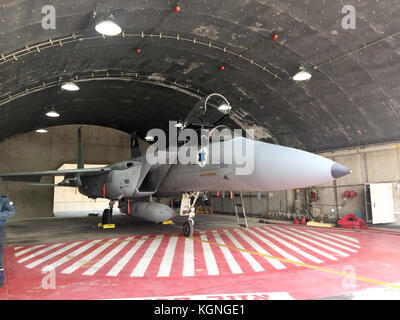 Uvda, Israël. 8 novembre 2017. Un avion de combat israélien F-15 Baz (Eaglle) est stationné dans un hangar pendant l'entraînement de l'Armée de l'Air 'Pavillon Bleu' à Uvda, Israël, 8 novembre 2017. L'Allemagne participe pour la première fois à l'exercice dans le désert d'Isreali où plus de huit nations participent. Crédit : Sara Lemel/dpa/Alay Live News Banque D'Images