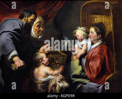 La Vierge et l'enfant avec Saint John et ses parents 1620 Jacob Jordaens Jacob (1593 - 1678) Jacques Jordaens 1593 -1678 peintre flamand, dessinateur et concepteur de tapisserie connu pour ses peintures d'histoire, scènes de genre et des portraits. Belgique, belge, flamande, Banque D'Images