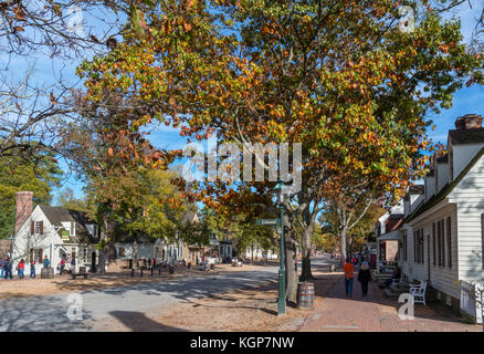 Duc de Gloucester Street dans le quartier historique de la ville coloniale de Williamsburg, Williamsburg, Virginia, USA Banque D'Images