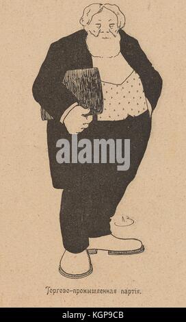 Illustration tirée du journal satirique russe Ovod (gadfly) d'un homme plus âgé portant un manteau et des chaussures habillées et portant un sac, avec un texte indiquant «Parti commercial et industriel», faisant référence à un parti conservateur éphémère qui a existé de 1905 à 1906, 1906. () Banque D'Images