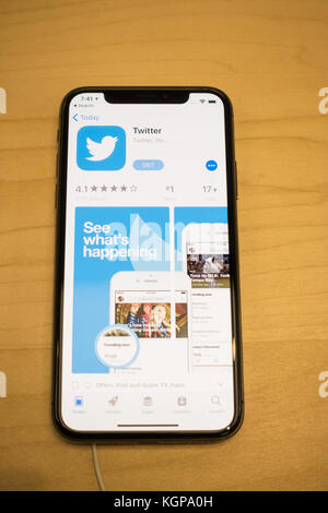 Application twitter télécharger écran sur un nouvel iphone x Banque D'Images