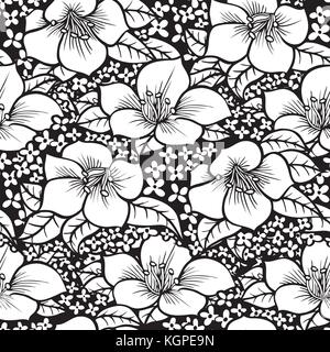 Fleur monochrome noir et blanc - art numérique - modèle sans couture en style vintage pour le textile, l'emballage, du papier et votre conception Illustration de Vecteur
