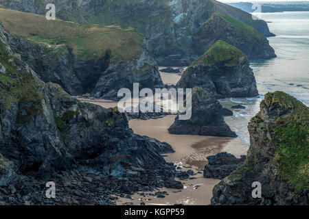Bedruthan Steps, Padstow, Cornwall, Angleterre, Royaume-Uni Banque D'Images