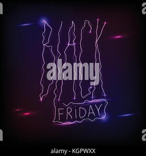 Vendredi handdrawn noir néon linéaire inscription sur fond sombre. la calligraphie moderne sign in big shopping jour. glow étiquette pour votre page web Illustration de Vecteur