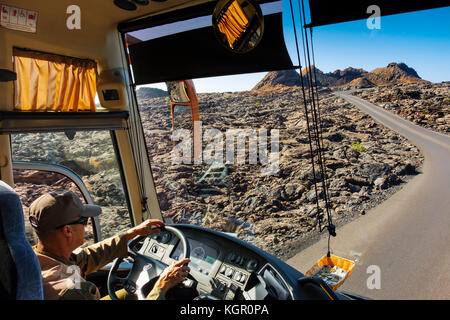 Visite en bus. Parc national de Timanfaya. Île de Lanzarote. Îles Canaries Espagne. Europe Banque D'Images